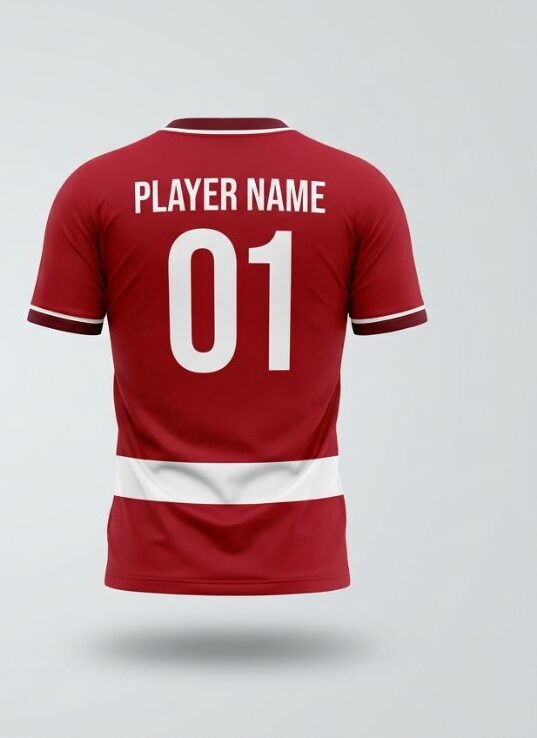 Scarlet Hoops Soccer Jersey, scarlet red, back