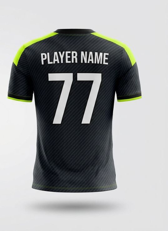 Nightvolt Carbon Soccer Jersey, black and neon yellow, back