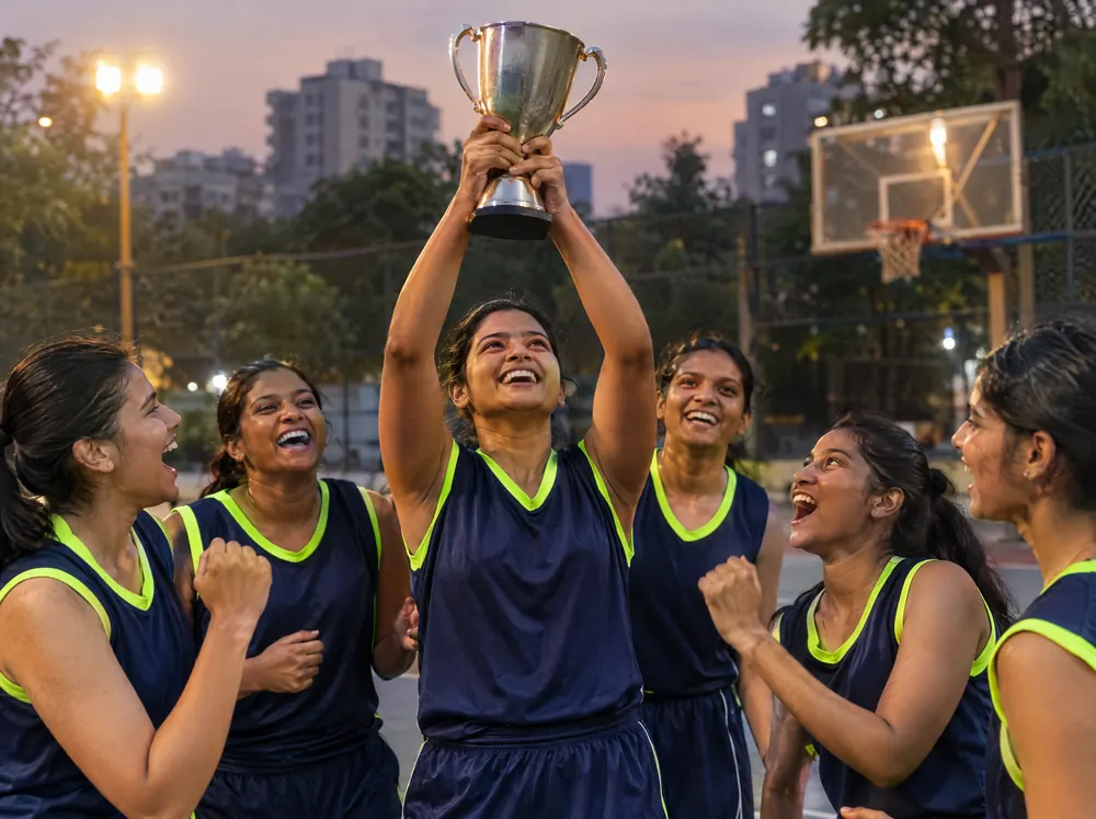 Basketball open, trophy moment
