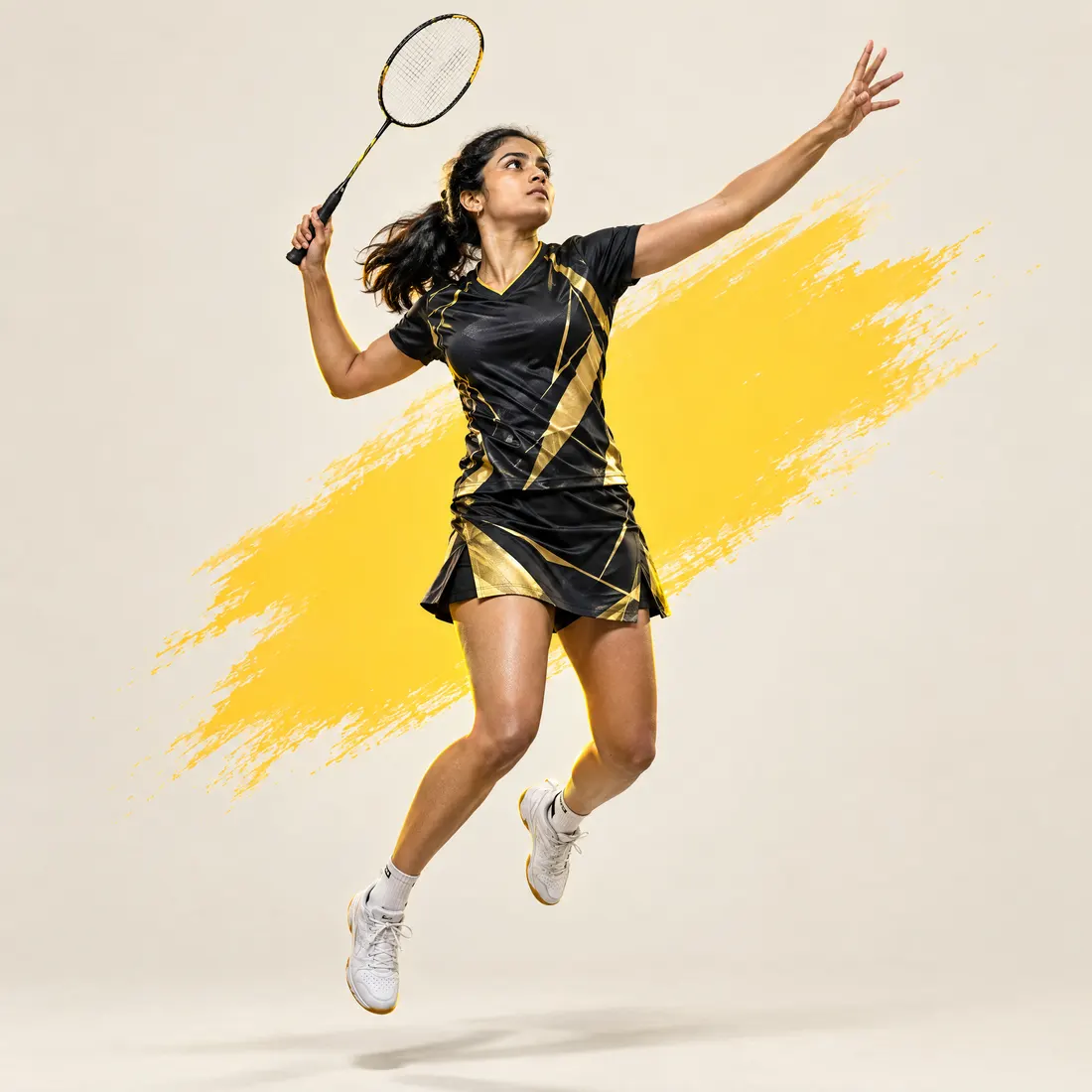 Player in a custom black badminton jersey