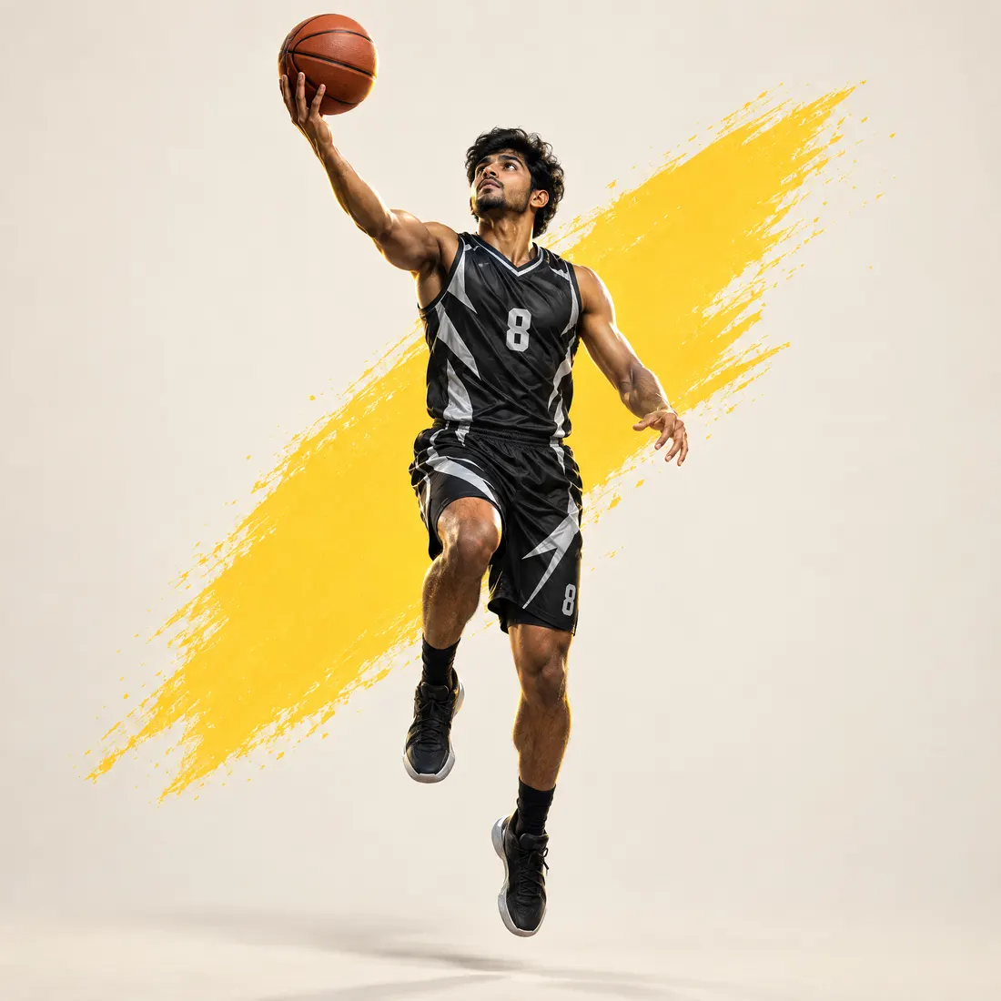 Player in a custom black basketball jersey