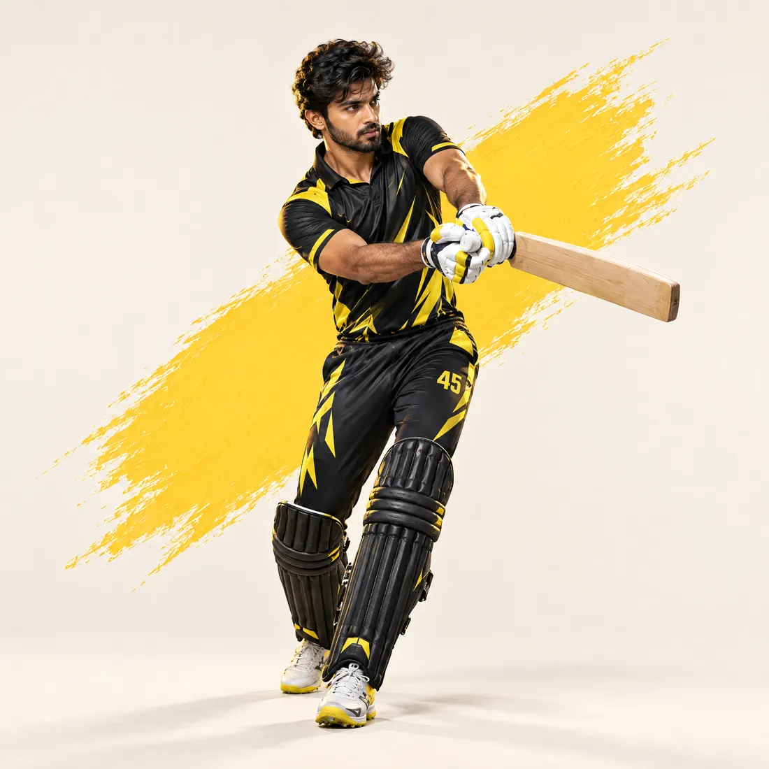 Player in a custom black cricket jersey