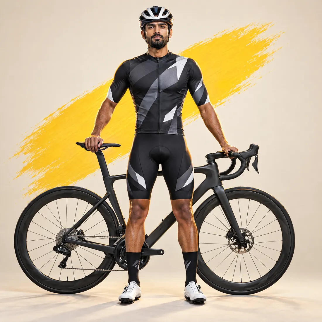 Player in a custom black cycling jersey