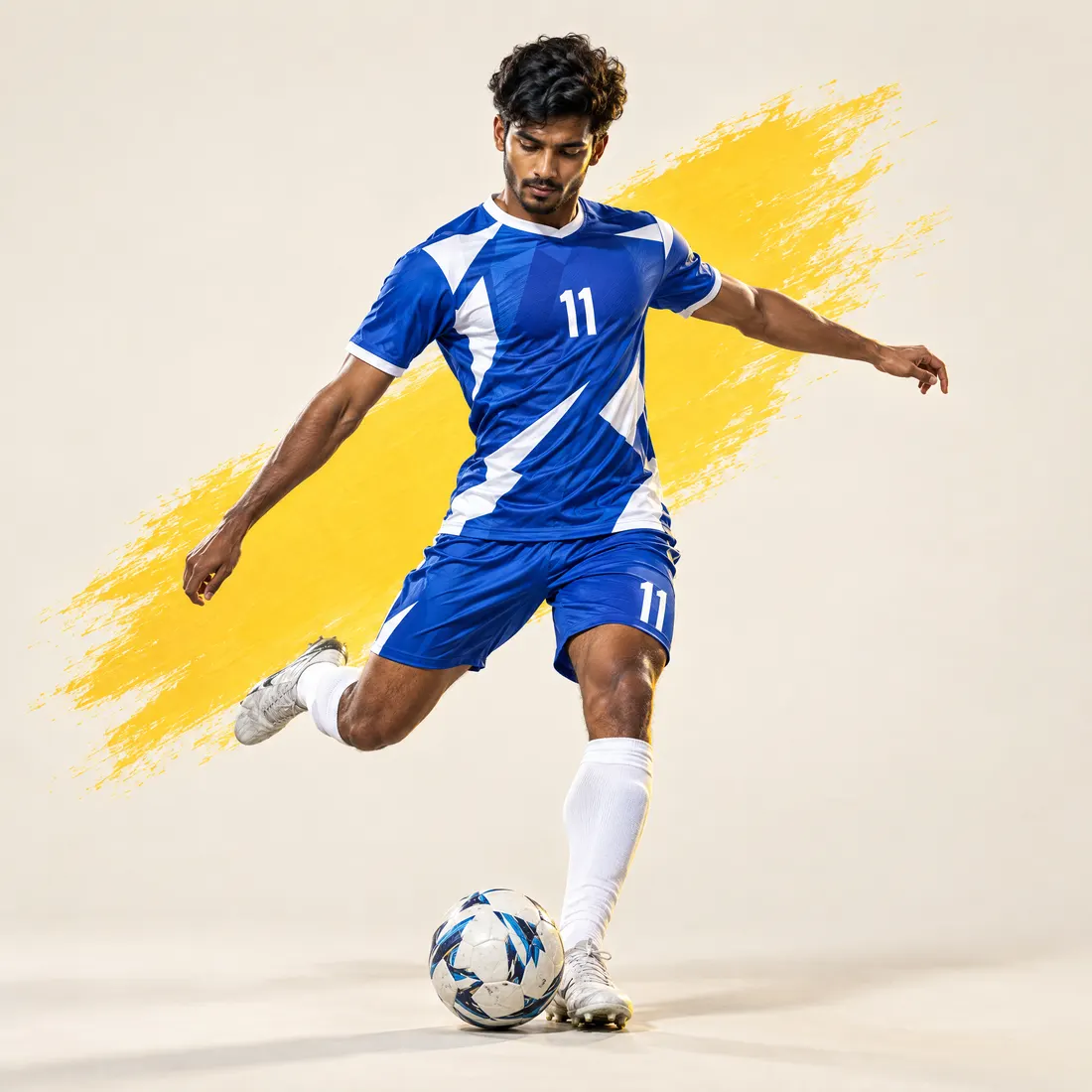 Player in a custom blue football jersey