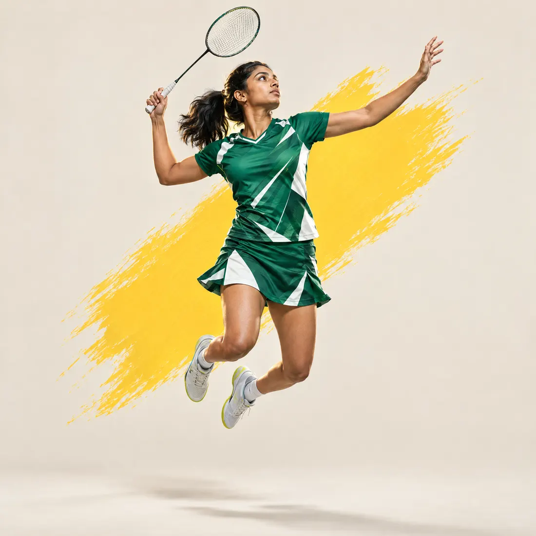 Player in a custom green badminton jersey