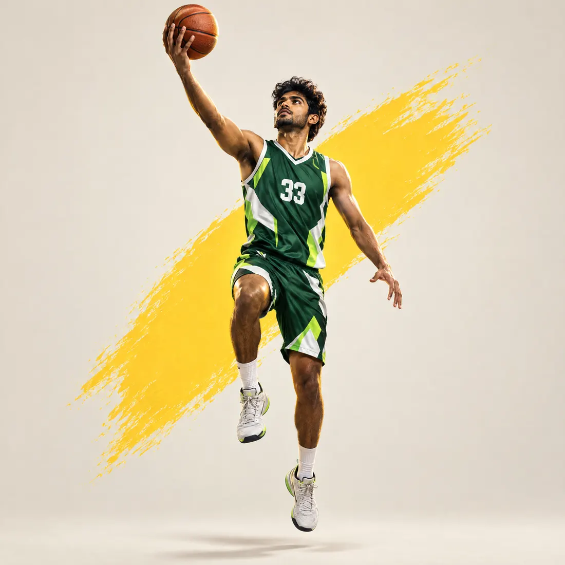 Player in a custom green basketball jersey