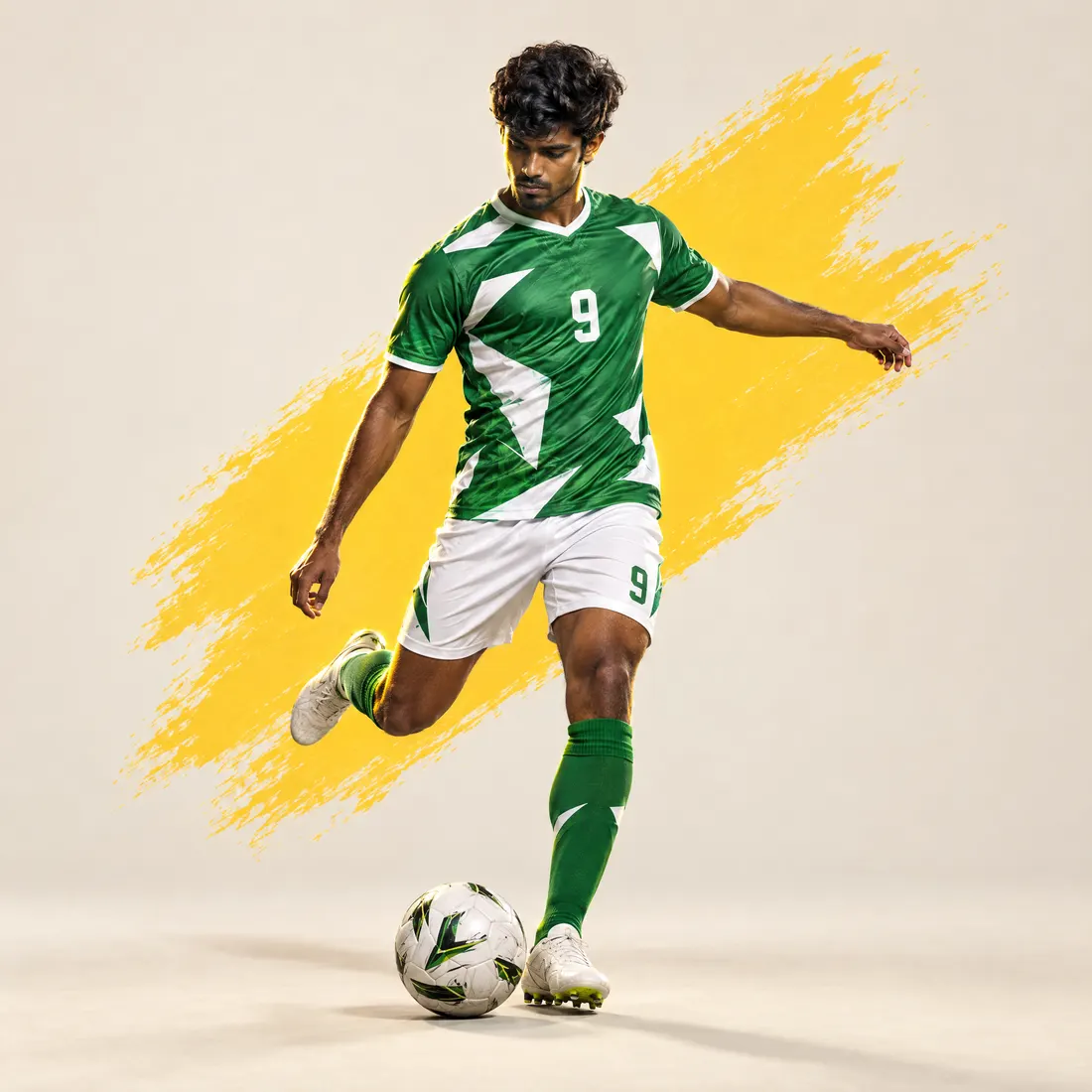 Player in a custom green football jersey