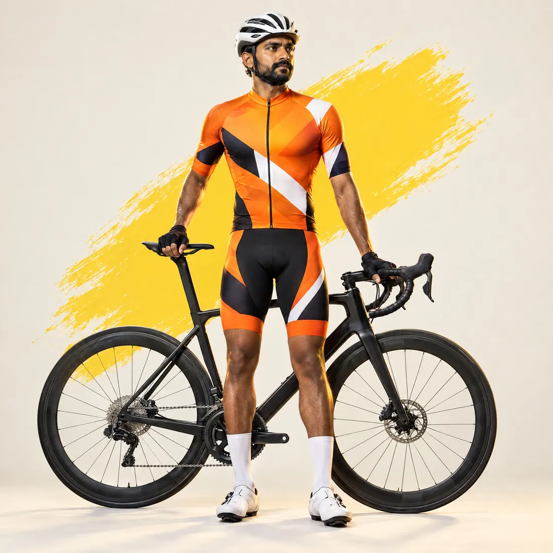 Player in a custom orange cycling jersey