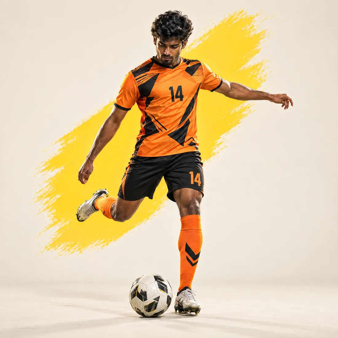 Player in a custom orange football jersey