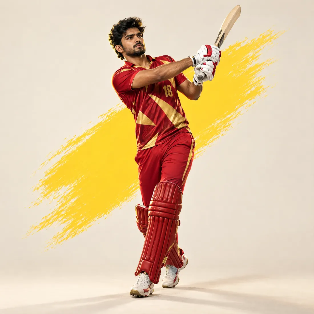 Player in a custom red cricket jersey