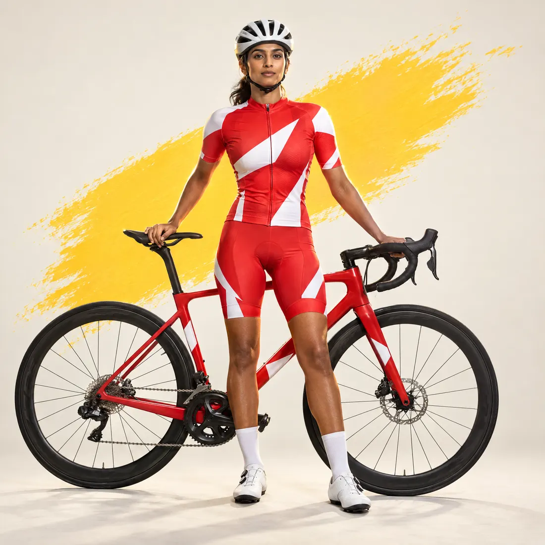 Player in a custom red cycling jersey