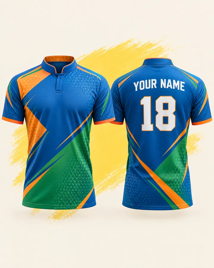 India fan jersey design, Tricolour Trim (Orange & green), front and back