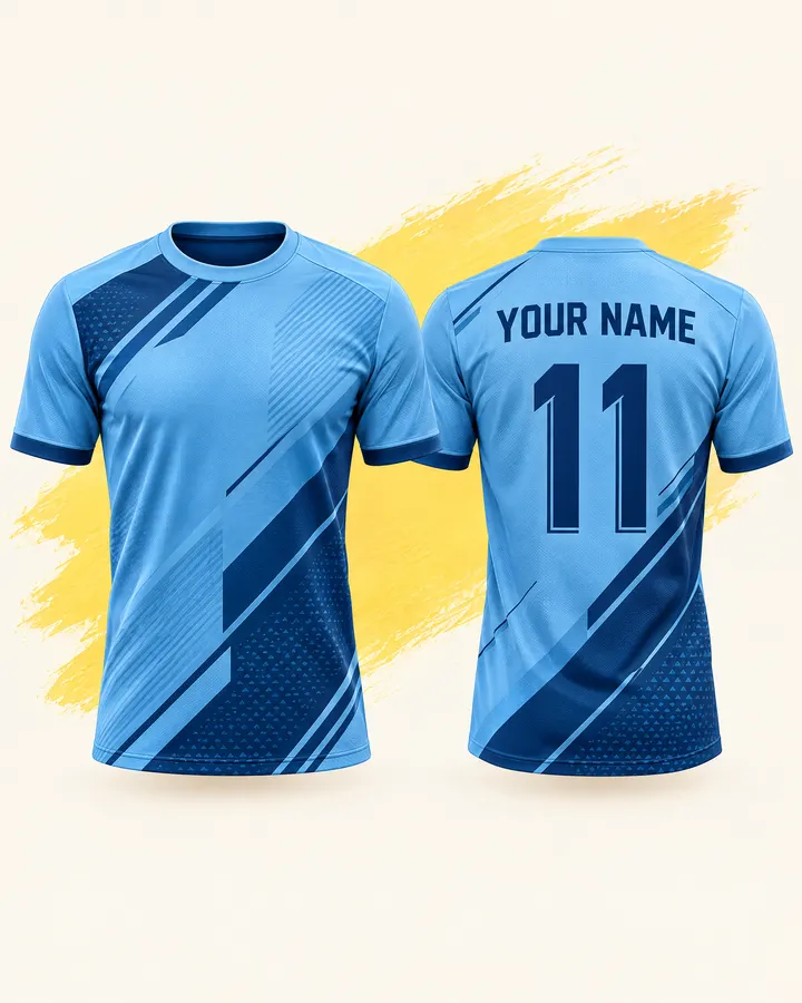 ISL fan jersey design, Mumbai City (Sky blue), front and back