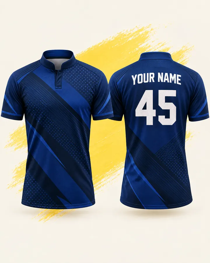 Mumbai Indians fan jersey design, Deep Navy (Darker home), front and back
