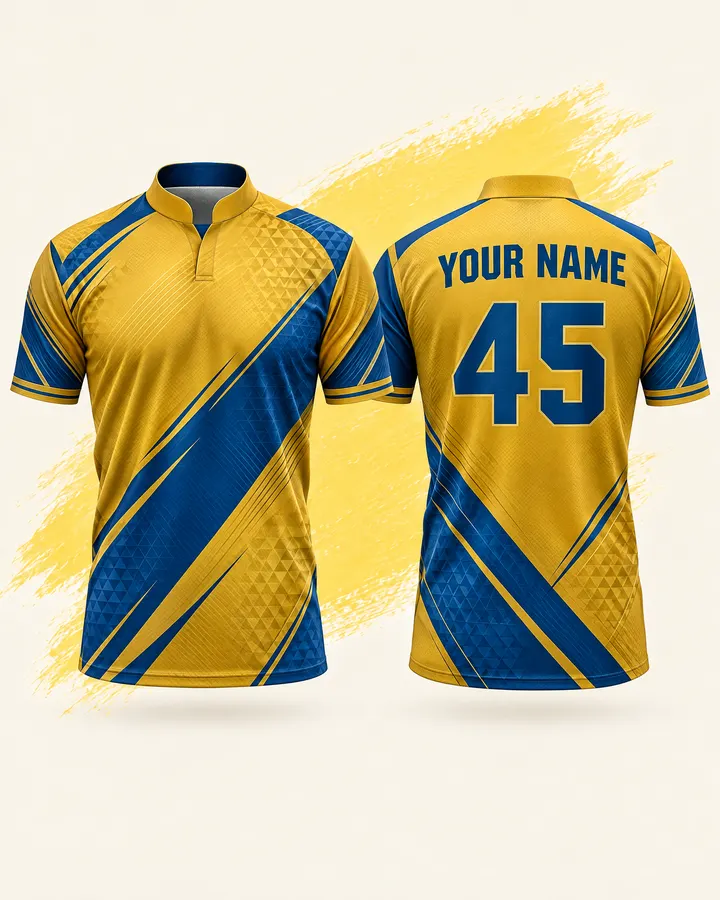 Mumbai Indians fan jersey design, Gold Accent (Anniversary), front and back