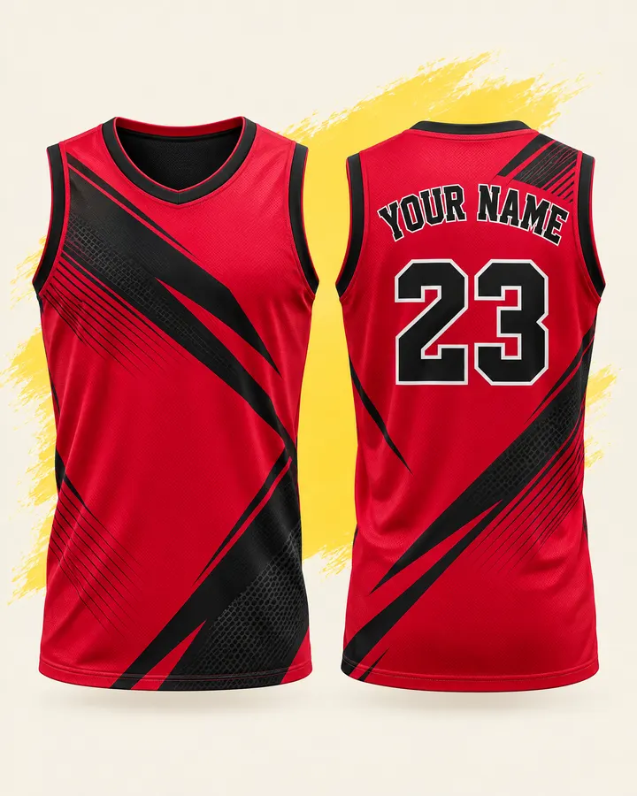 NBA fan jersey design, Bulls (Red & black), front and back