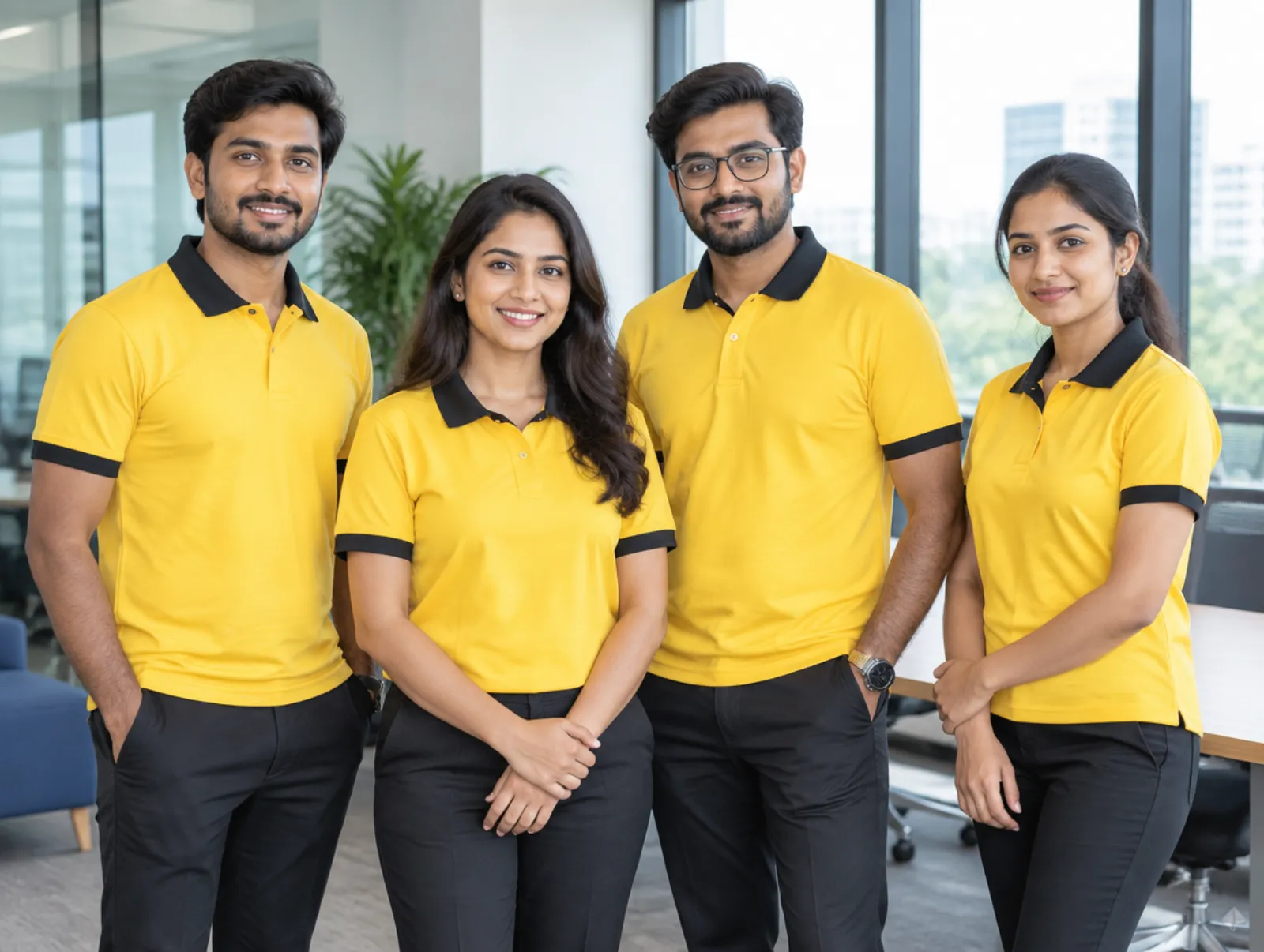 Team in custom embroidered polo t-shirts
