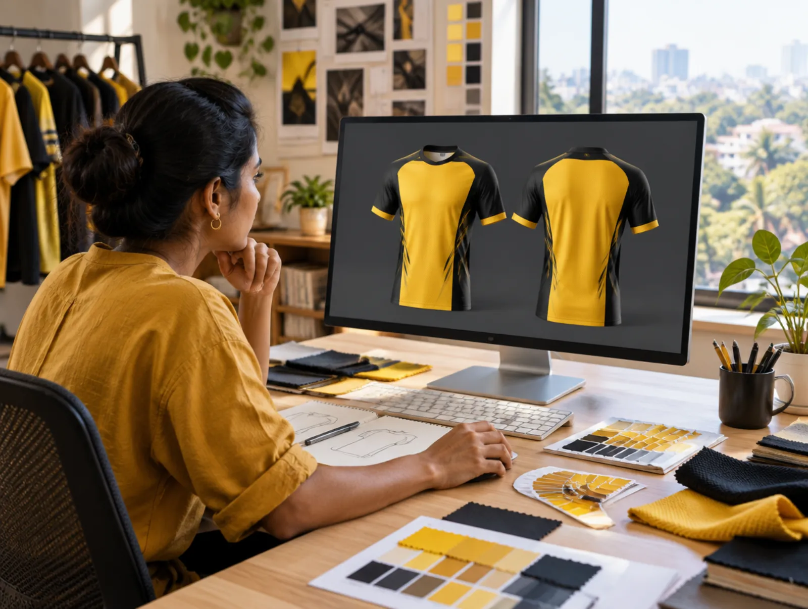 Custom jersey mockup on a design screen