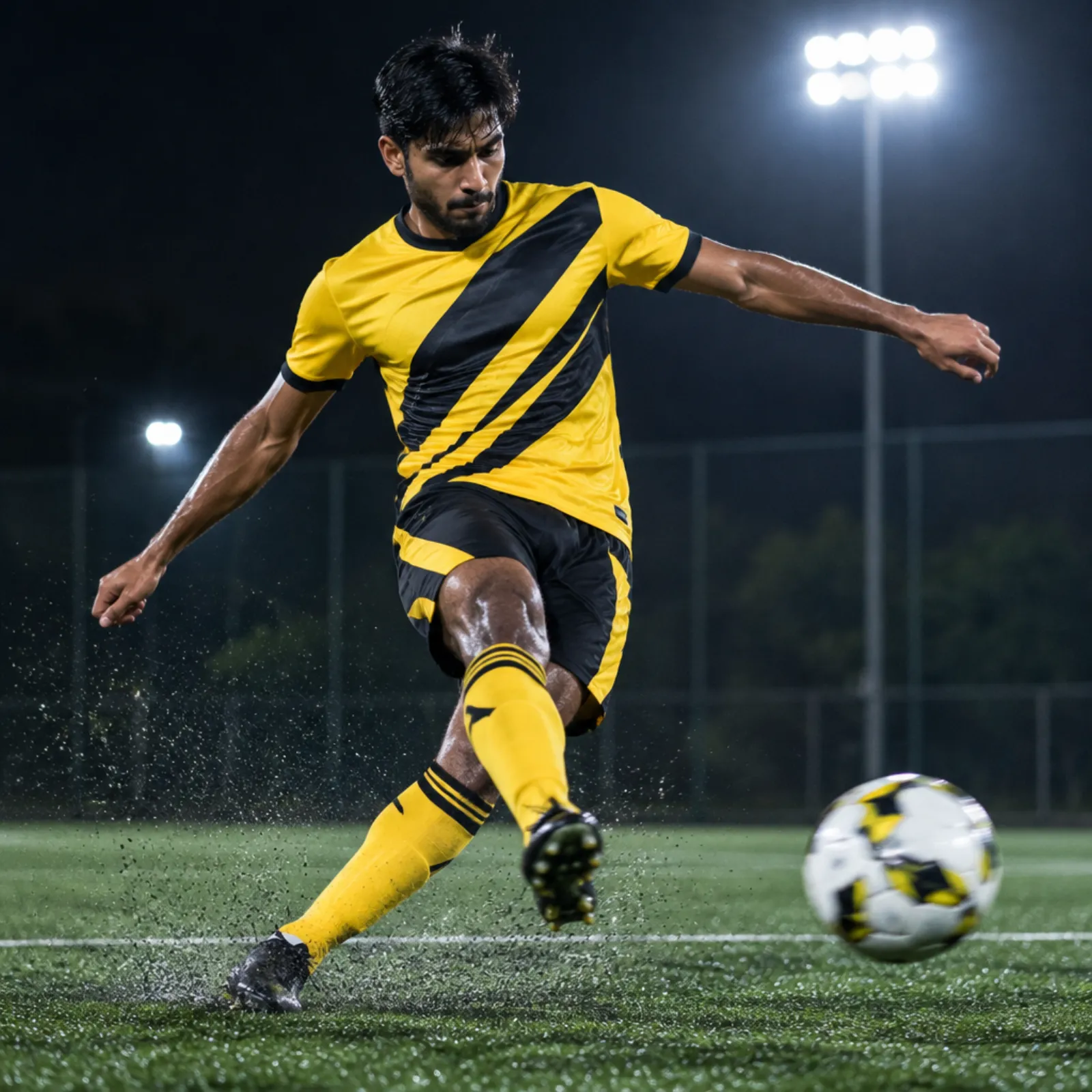 Football team in matching custom kits before kick-off