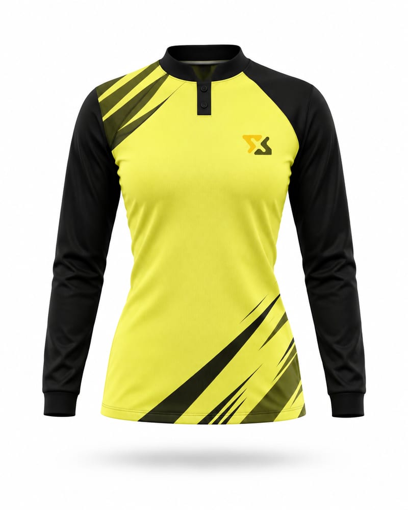 Women's Custom Cricket Jersey: Mandarin Collar, Full Sleeve, Raglan, front