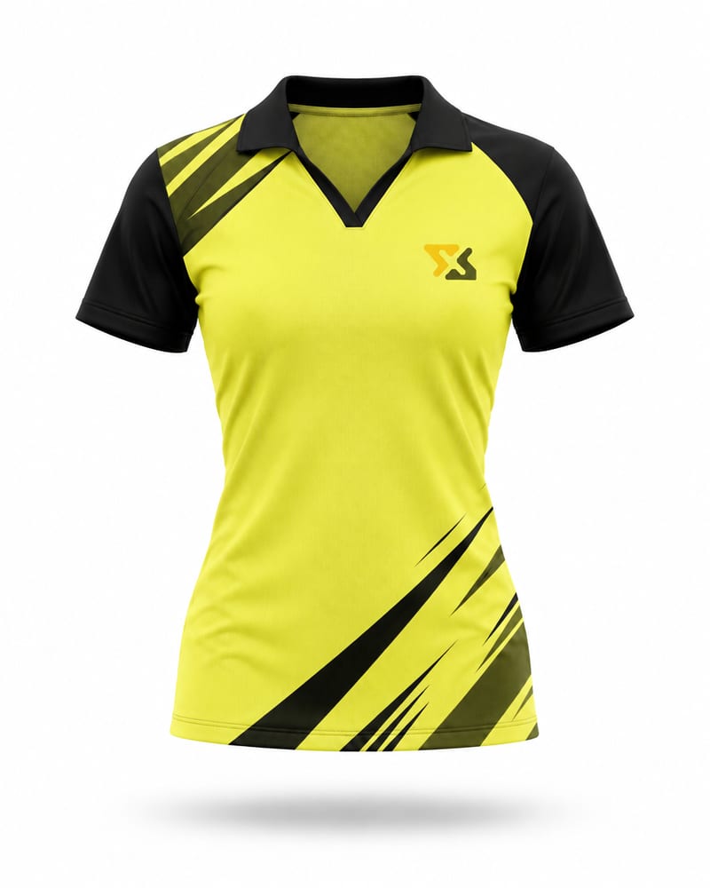 Women's Custom Esports Jersey: V Neck Polo, Half Sleeve, Raglan, front
