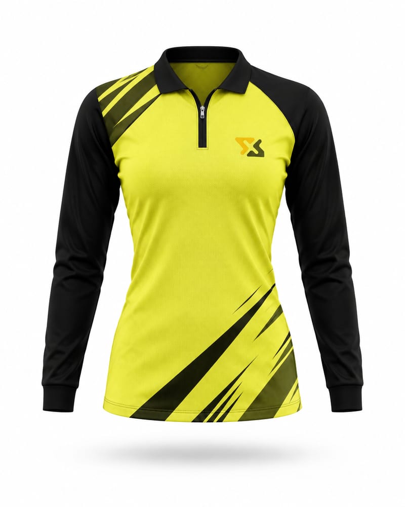Women's Custom Bikers Jersey: Zip Polo, Full Sleeve, Raglan, front