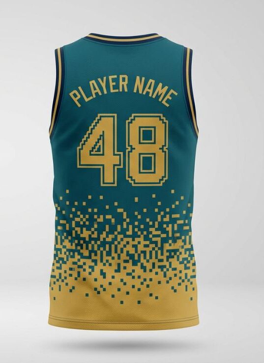 Peacock Pixel Basketball Jersey, peacock blue, back