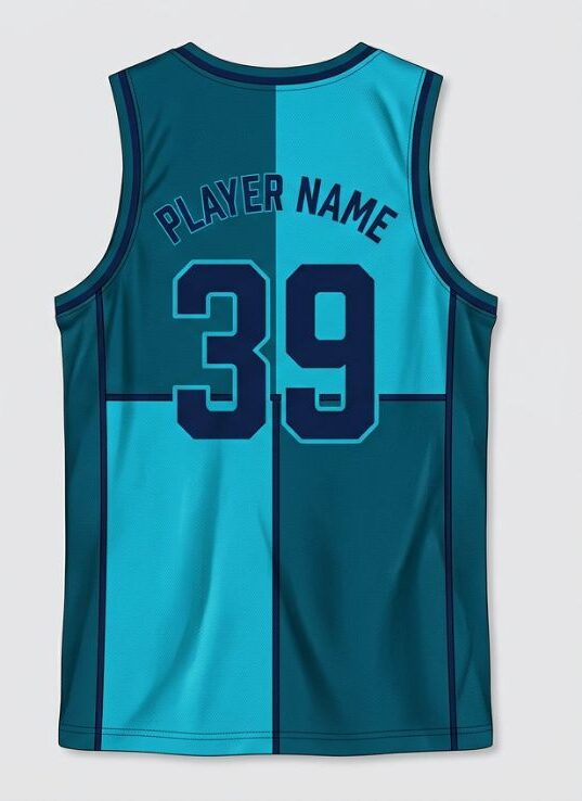 Cyan Block Basketball Jersey, cyan, back