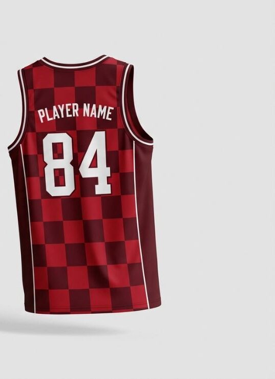 Scarlet Checker Basketball Jersey, scarlet red, back