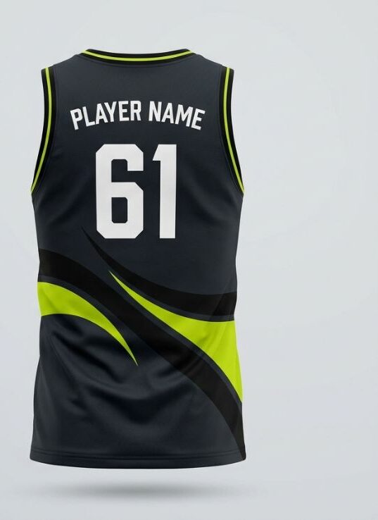 Nightvolt Wave Basketball Jersey, black and neon yellow, back