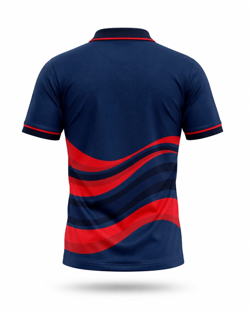 Navy Wave Cricket Jersey, navy blue, back