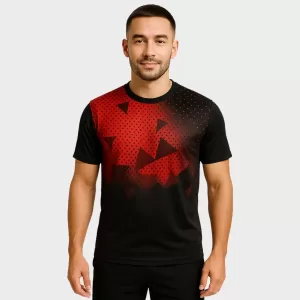 Red Burst Geometric Performance Crew Neck Jersey