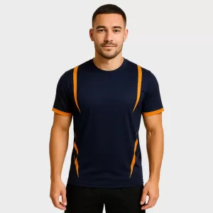 Performance Sports Crew Neck Jersey- Navy Blue with Orange Accents