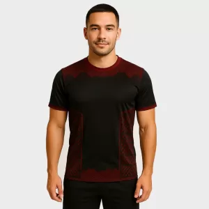 Tribal Edge Sports Crew Neck Jersey – Black with Deep Red Geometric Accents